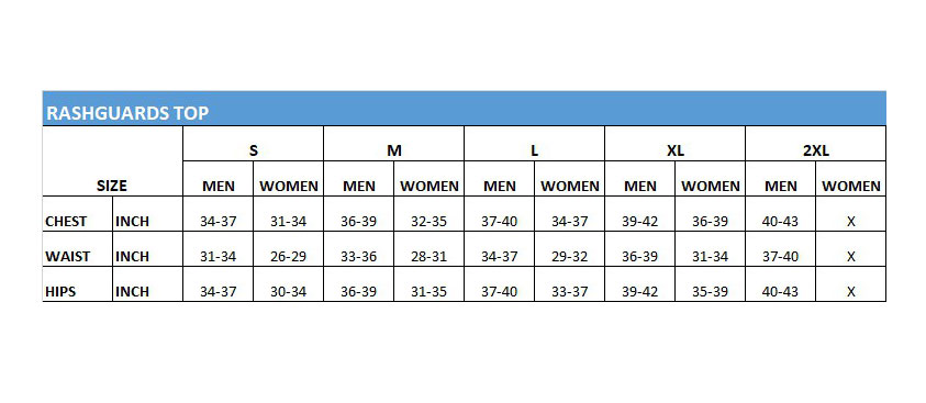 Junior Rashguard Size Chart