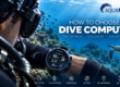 Diver using a dive computer while scuba diving
