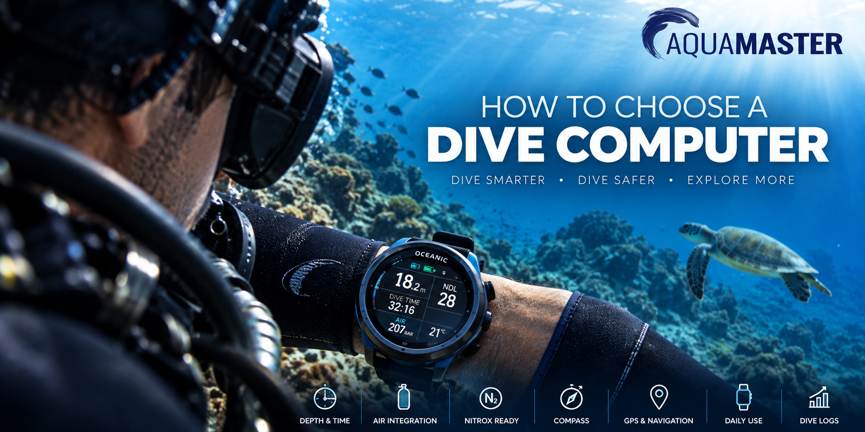 How to Choose a Dive Computer for Scuba Diving Diver using a dive computer while scuba diving